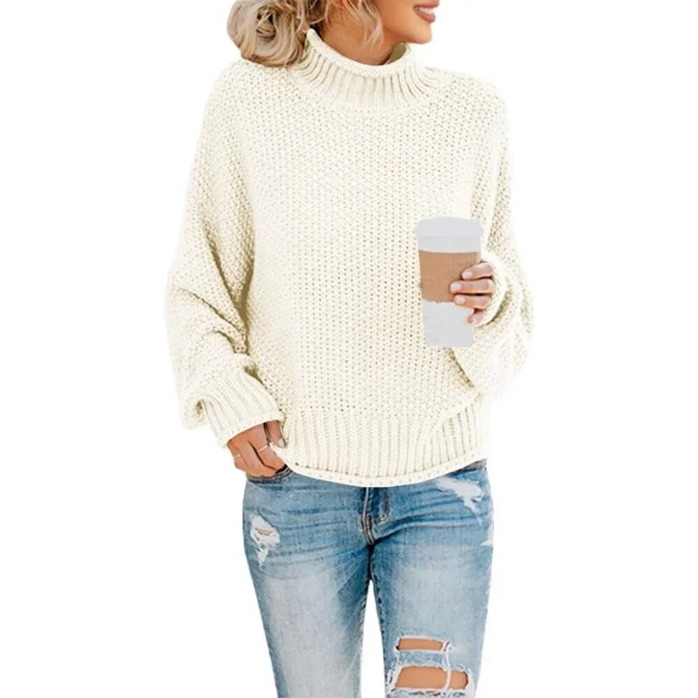 Women’s Oversized Turtleneck Sweater Chunky Knit Batwing Long Sleeve Pullover